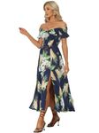 Allegra K Floral Dresses for Women's Off Shoulder Midi Beach Summer Dress Dark Blue XL