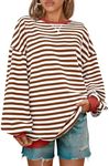 Kissfix Women's Striped Oversized Sweatshirt Long Sleeve Shirts for Women Crewneck Hoodies Casual Pullover Top Y2K Tops Brown XL