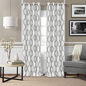 Elrene Home Fashions Renzo Ikat Geometric Room-Darkening Window Curtain, Living Room and Bedroom Drape with Grommets, 52"x84", 1 Panel, Light Gray