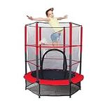 55'' Kids Trampoline Large Trampoline for Kids Foldable Fitness Bouncer with Safety Enclosure Net and Pad Bulit-in Zipper Frame Cover Heavy Duty Steel Jumping Training Indoor Outdoor Activities (red)