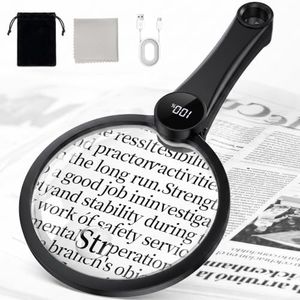 Magnifying Glass with 49 LED Light, 10X 20X 45X Large Handheld Magnifier