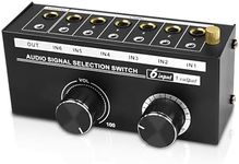 XMSJSIY 6.35mm/3.5mm Audio Selector Switcher 6-in-1-out 1/4 1/8" TRS Stereo Audio Switcher Box 6 Input & 1 Output Splitter Audio Sharing with Volume Control for Speaker, Headphones, Subwoofer, Mixer