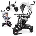 HyperMotion Baby Tricycle with Parent Handle & Canopy - Convertible Toddler Bike for Ages 1-4, Adjustable Push Bar, Foldable Footrest & Storage Basket - 20kg Capacity