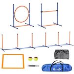 PawHut Dog Agility Equipment Set, 8 Piece Outdoor Agility Kit w/Weave Poles, Adjustable High Jump Ring, Hurdle, Pause Box, Tennis Balls, Whistle, Training Shorts, Carrying Bag, for Dogs - Orange