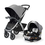 Chicco Bravo Trio Travel System (Newborn up to 22kg) with Linked Brakes, Large Wheels, one-Hand fold, Child & Parent Trays, Big Storage Basket, and Easy-to-Install car seat (up to 13kg) |Black