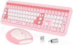 Mofii Wireless Pink Keyboard and Mouse Combo, 110 Round Keys Full Size Cute Colorful Rabbit Design Wireless Typewriter with OTG Adapter for Mac Windows Laptop Tablet Pink