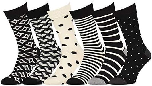 Easton Marlowe Mens Dress Socks - Fun Colorful Socks for Men - Cotton Patterned Fashion Mens Socks 6 Pack, 6 Pairs, Black - Ecru, 10-13