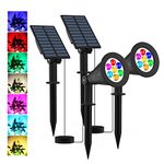 Solar Spotlights, T-SUNUS Color Changing 7 LED Waterproof Outdoor Garden Wall Lights, Auto-on/Off, 180 Angle Adjustable Landscape Light, Separately Installed for Outdoor/Indoor Pack of 2 (7 Color)