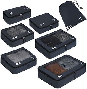 ECOHUB Organizador Maleta de 7 Piezas Packing Cubes de Resistente al Desgarro Organizador de Viaje Mochila Ecológico Organizador de Equipaje Cubos de Embalaje para Ropa, Zapatos (Azul oscuro)