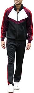 Sun Lorence Activewear Tracksuit for Men sets with Full-Zip Drawstring Casual Athletic Jogging Outfit Black Red X-Large