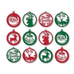 MyGiftyShop Red & Green MDF Wooden Christmas Tree Oranaments Hanging Items (Set of 12) - for DIY Christmas Tree Decoration Light Home Wall hangings Art n Craft