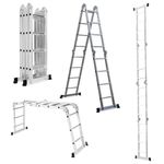 Corvids 14.5 Feet (16 Steps) Portable & Compact Folding Aluminium Multipurpose Super Ladder | 2-Year Warranty | Ladder for Home & Industrial Use - Capacity 120 Kg