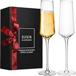 Champagne Flutes - 8 oz - Set of 2 Crystal Glass Flutes, Hand Blown Edge Champagne Glasses - Prosecco Wine Flute, Cocktail Glasses, Mimosa Glasses, Champagne Flutes Glass, Bar Glassware