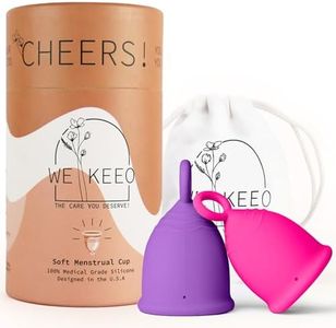 WE KEEO Menstrual Cup - Reusable, Soft & Safe Medical Grade Silicone Period Cup - 12 Hours Comfort - Eco Friendly Tampon & Pad Alternative for Active Lifestyle & Heavy Flow (Rose Pink & Purple)