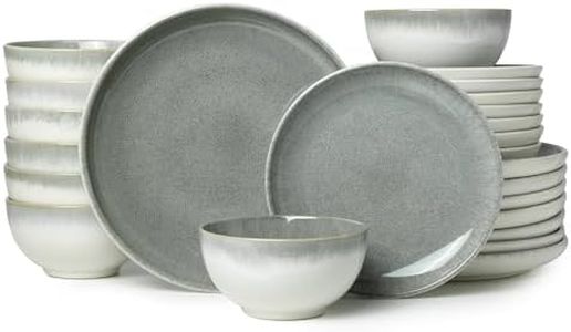 Pokini 24 Piece Dinnerware Sets for 8, Modern Stoneware Plates and Bowls Sets, Perfect for Family Gatherings & Holiday Celebrations, Easy Cleaning Dishes, Stack Compactly Plate Set, Gradient Green