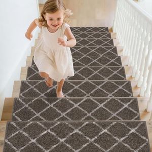 BEQHAUSE Non Slip Stair Treads - Machine Washable, Soft Stair Carpet Treads for Wooden Steps, 28inX9in, 15PCS, Brown