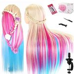 Beauty Star 29 inch Colorful Mannequin Head with 100% Syntheic Hair Professional Bride Hairdressing Cosmetology Doll Head Training Head Free Stand holder + Practice Tools