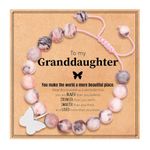 Granddaughter Gifts from Grandma, Butterfly Pink Natural Stone Bracelet for Girls Daughter Granddaughter Niece Teens Girls