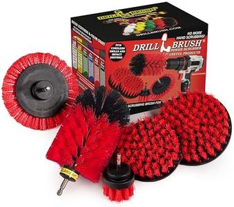 Drillbrush 5 Piece Red Stiff Nylon Cleaning Brush Set - Outdoor Cleaning Scrub Brushes for Cordless Drill - Siding Cleaner Brush Attachment - Deck Scrubbing - Birdbath Cleaner - Gravestone Scrubber