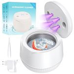 Ultrasonic Retainer Cleaner Machine - 45kHz Ultrasonic Cleaner for Dentures, Dental, Aligner, Mouth Guard, Whitening Trays, Toothbrush Head, 5/10 Minute Ultrasonic/Pulse Cleaning for Jewelry, Diamonds (White)