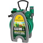 Green Haven Lightweight Garden Hose Reel - 10m Compact Hose Pipe Reel with 7 Adjustable Spray Gun Nozzles - Outdoor Mini Hose Gun with Accessories for Irrigation - Easy Storage Hosepipe & Reel Set