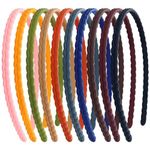 12pcs 6mm Thin Headbands for Girls Women Plastic Pigtail Sytle with Teeth Skinny Headbands for Kids Teens Lady