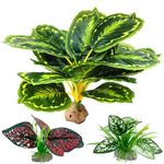 Moonorange Reptile Artificial Plants, Terrarium Plants Decorations Supplies, Aquarium Fish Tank Plant, Amphibian Habitat Hideout Tank Accessories(L Set-3pcs/C)