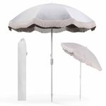 SPOTRAVEL 6.5FT/200CM Beach Parasol, Outdoor Tassel Sunshade with Push Button Tilt, 8 Ribs, Sand Anchor & Carrying Bag, UPF50+ Sun Protection Hawaiian Umbrella for Garden Patio Market (Cream White)