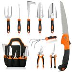 Garden Tools Set,10 Pieces Rust-Proof Gardening Tools,Heavy Duty Tools Set for Gardening with Garden Tote,Yard Tools Kit Gifts for Women and Men