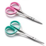 Beaditive Sewing and Embroidery Scissors Set (2 Pc.) Curved and Straight, Sharp, Stainless-Steel Design | Precision Tips, Ergonomic Rubber Handle Grip | Small, Compact DIY Use (1 Curved, 1 Straight)