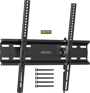 BONTEC Ultra Slim TV Wall Bracket for 23-60 inchs LCD LED TVs, Low Profile Tilt TV Wall Mount up to VESA 400x400mm, 50 inch tv Wall Bracket with Spring Locking System, Includes 5 Cable Ties