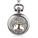 Akopiuto Silver Stainless Steel Tree of Life Pocket Watch Necklace Ladies Jewelry Pendant Chain
