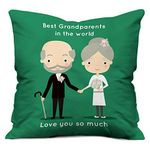 Indigifts Best Grandparents Quote Cute Grandfather Grandmother Character Illustation Green Cushion Cover with Filler 12X12 Inches for Granddad, Grandmom-Birthday Anniversary