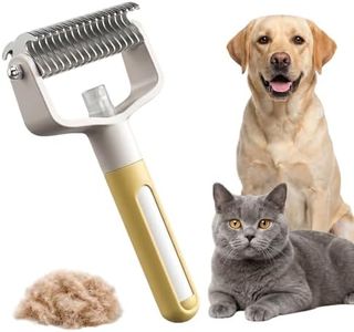 Dual-Sided Pet Grooming Comb for Dogs & Cats, 2‑in‑1 Professional Pet Grooming Brush Deshedding Dog Brush with Spray Design, Dematting Comb Undercoat Rake for Long Haired Pet Grooming Tool (2, Yellow)