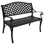 Sunnydaze 2-Person Cast Aluminum Garden Bench with Checkered Design - 615-Pound Weight Capacity - 39-Inch W - Black