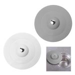 FunnAura 2PCS Sink Plugs Universal for UK Sink, Silicon Bath Plugs 3.9 Inch for Kitchen, Bathrooms and Laundries (Grey, White)