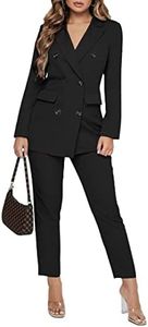 Women Double Breasted Blazer Set Formal 2 Piece Pants Outfits Long Sleeve Bussines Suit Set for Work Office Black M