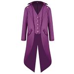 H&ZY Men's Steampunk Vintage Tailcoat Jacket Gothic Victorian Frock Coat Uniform Halloween Costume, Purple, 4X-Large