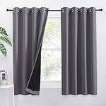 PONY DANCE Blackout Curtains for Bedroom - Grey Double Layers Thermal Insulated Curtains 54 Inch Drop Windproof Soundproof Heavy-Duty Summer Privacy Curtain for Living Room, 2 Panels, 52 Inch Wide