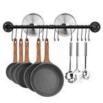 Toplife 80 cm Pot Rack, Kitchen Wall Mounted Detachable Pan Lid Utensils Organizer Hanging Rail with 14 Hooks, Black