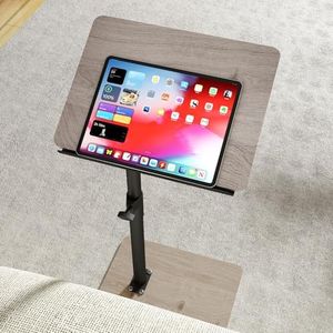 YUHFERA Sofa Armrest Tray Table for Couch - 360° Swivel Height Adjustable End for Small Spaces, Snack Side Table for Bed or Chair with Phone & Tablet Slot (Gray,Angle Adjustable)