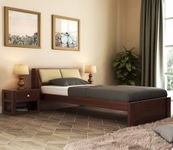 ONIJA Single Sheesham Wood Bed for Bedroom | Sheesham Wood Bed | Solid Wood Bed | Bed for Home | Bed Without Storage| Single Size Bed | Bed for Living Room | Bedroom Furniture(Walken,Walnut Finish)