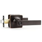 GOBEKOR 1 Pack Passage Levers Square Door Handles Oil Rubbed Bronze Straight Door Levers for Closet Door Lock Keyless Interior Door Handle with Lock