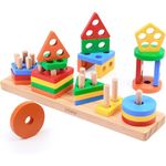 Storio Wooden Building Blocks Safe to Play Angle Geometric Shape Sorter Blocks,Sorting&Stacking Toys for Toddlers and Kids,Color Stacker Educational Learning Toy for 1 2 3 Years Old Unisex,21 Piece