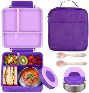 Itslife Bento Lunch Box for Kids with 8oz Soup Thermo&Lunch Bag, Leak-Proof Lunch Food Containers with 4 Compartment, Hot Food Insulated Food Jar for Kids School (Purple)