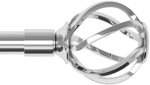 Silver Curtain Rods for Windows 66 to 120 with Twisted Cage Finials, Adjustable Long Curtain Rod Set with Brackets, Heavy Duty Curtain Rods for Outdoor Patio, Sliding Door, 5/8" Diameter Drapery Rod