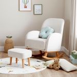 Babymore Freya Nursing Chair & Footstool Cream - Elegant Rocking Chair for Timeless Comfort With Sturdy Wooden Legs, Soft Fabric & Stylish Armrests, Contoured Backrest Enhances Support | Safety Tested