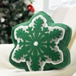 Phantoscope Merry Christmas Snowflake Shaped Throw Pillow, Velvet Xmas Embroidered Snowflake Pillow Decorative Christmas Cushion Pillow for Couch Living Room Bed, Light Green, 16 x 16 inches