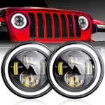 nifeida 7" Round Led Headlights Hi/Lo Beam with Amber White DRL and Halo Ring Angel Eyes Compatible with Jeep Wrangler JK TJ LJ CJ 97-18 and Hummber H1 H2, Black, 1 Pair with H4-H13 Adapter