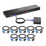 Yinker 8 Port VGA KVM, USB VGA Rackmount KVM + 8 KVM Cables + 3 USB Hubs + Wired Desktop Selector + Rack Mount Ears